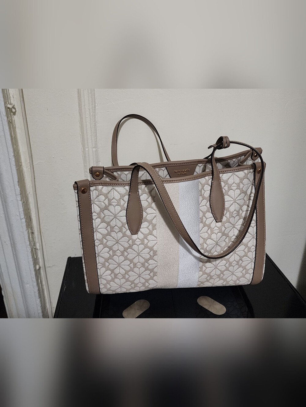 ‼️ON SALE‼️ New Authentic -Kate Spade Neutral Floral Canvas Tote With Dust Bag - Picture 11 of 16